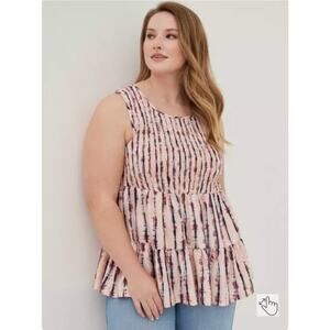 Torrid Babydoll Blouse Plus Size 4X Pink Purple Tie Dye Tiered Sleeveless